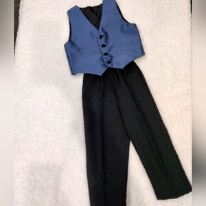 Boys blue black Easter Sunday  formal holiday dress suit vest and pants